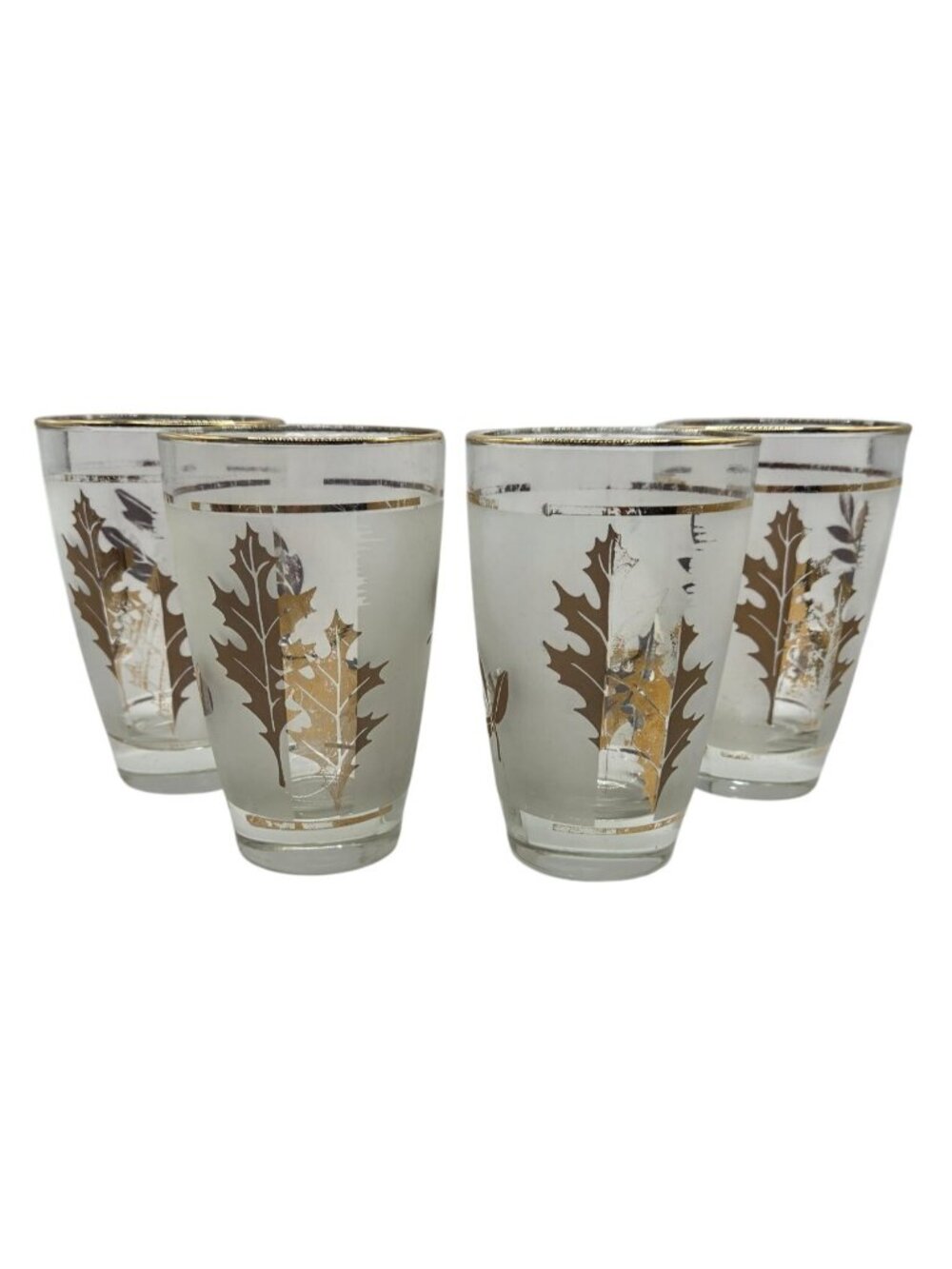 Vtg Libbey Gold Leaf Tumblers Golden Foliage Frosted Glasses Set Of 4 Gold MCM